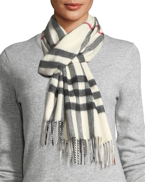 burberry 8016396|Authentic Burberry 8016396 Check Cashmere Scarf in White.